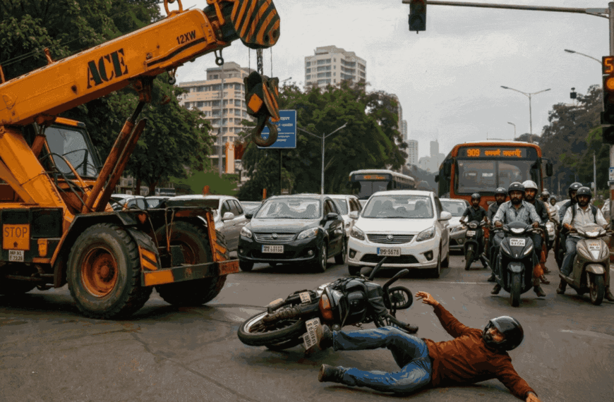 Badlapur–Ambernath News: Crane Drags Two-Wheeler in Horrific Road Accident.
